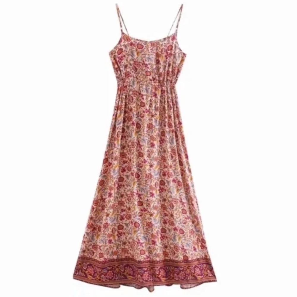 SOLD OUT Pink Bohemian Button Front Floral Dress - Picture 3 of 10